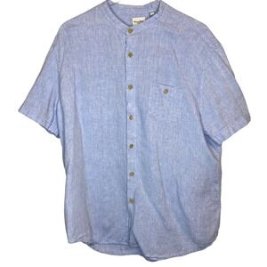 BAIRD Mc NUTT Men’s XL 100% Linen Murano Shirt Short Sleeves Band Collar Blue